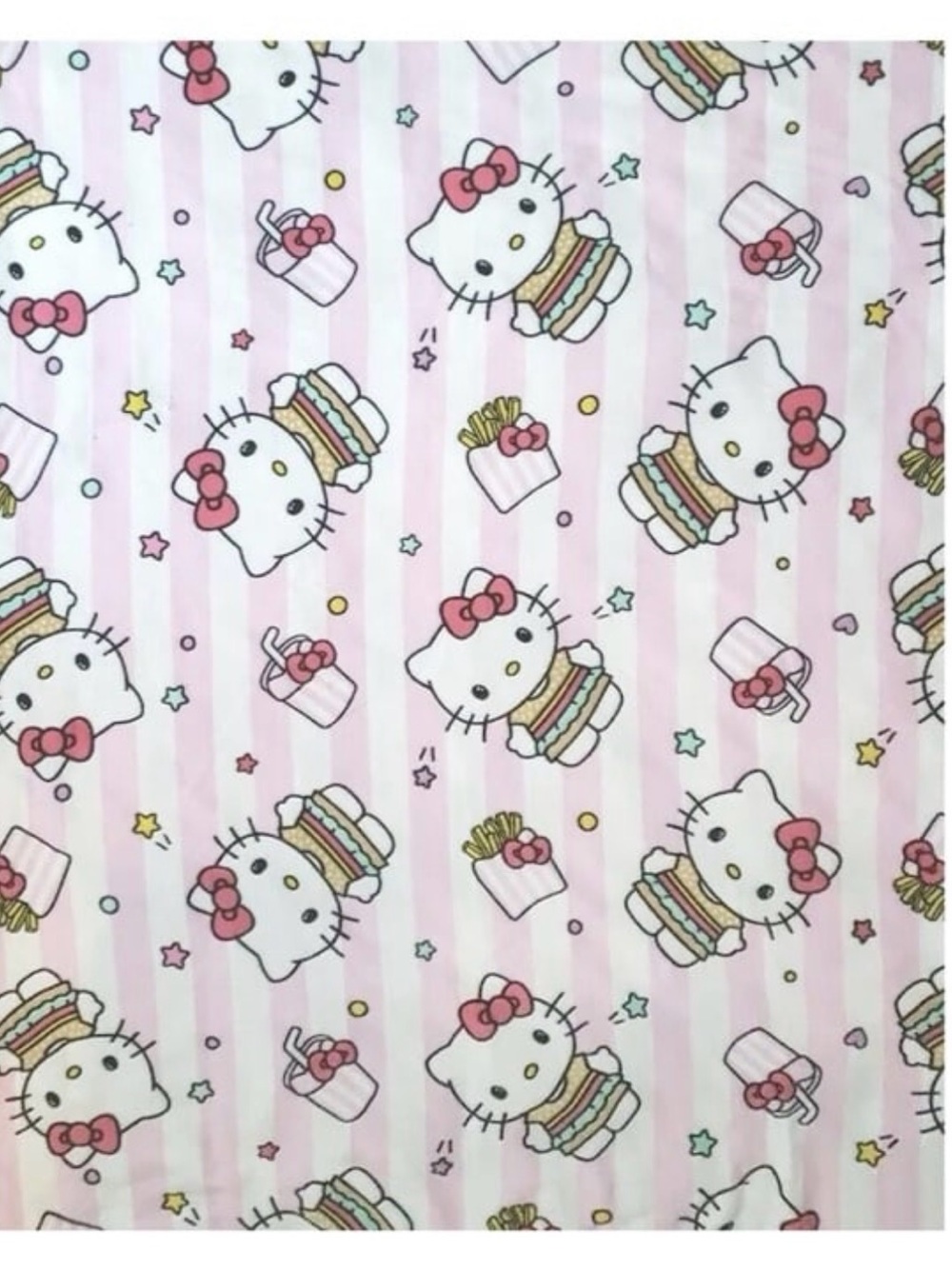 Hello Kitty Pink Striped Hamburger & Fries Soft Throw Blanket - 40" x 50" - NWOT